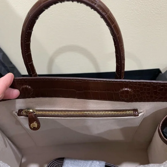 Strathberry Chocolate Croc-Embossed Satchel - Picture 5 of 11